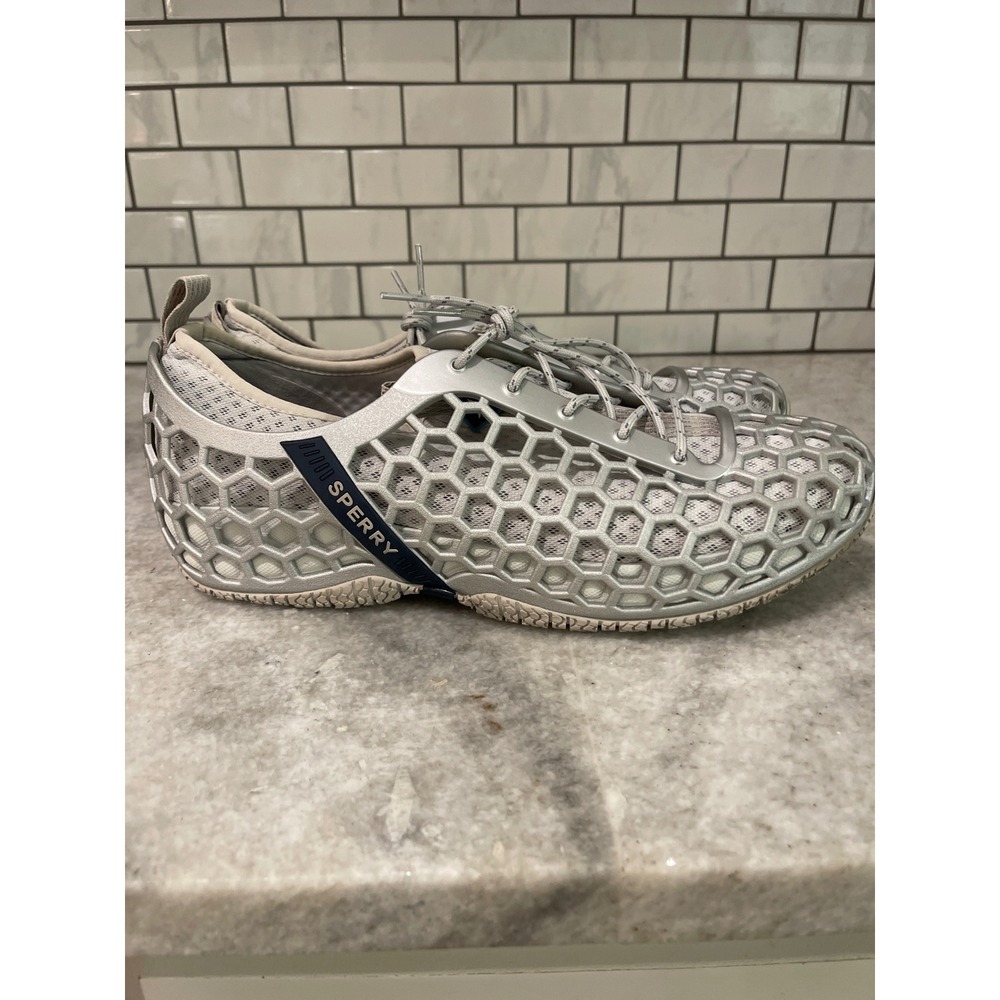 Sperry Wave Rocker Shoes Mens 11.5 Silver 7 SEAS 3-Eye Honeycomb Mesh Sneakers